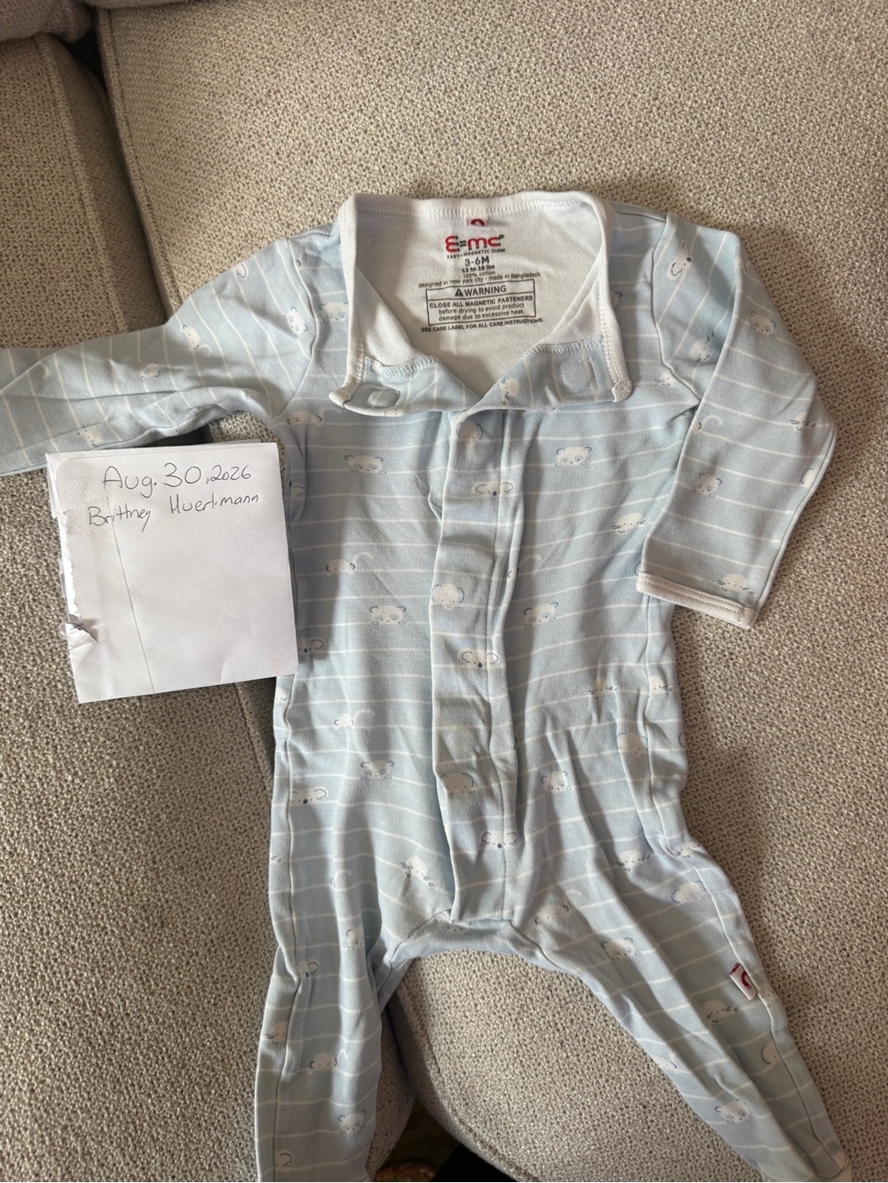 Magnetic Me Light Blue & White Striped Baby Footie with Cloud Print